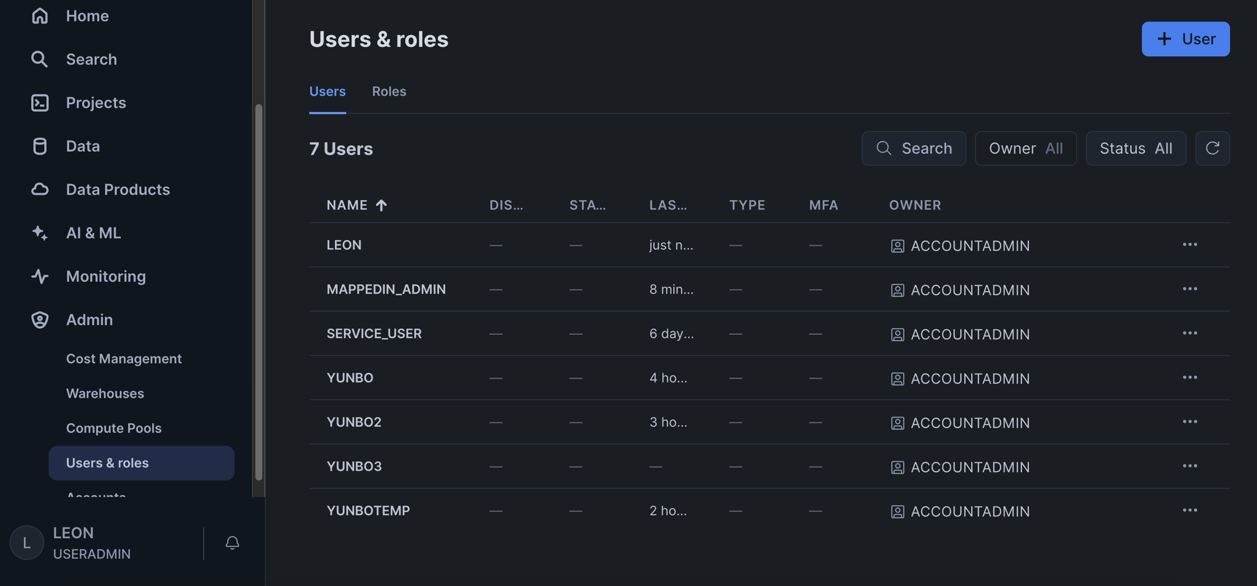 Manage User Admin