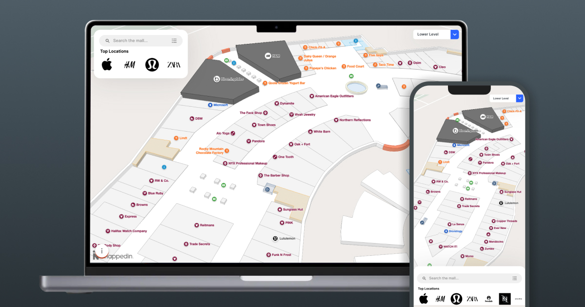 Mappedin Web displayed on desktop and mobile devices